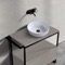 Console Sink Vanity With Ceramic Vessel Sink and Grey Oak Drawer